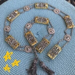 ART DECO ERA BAKELITE BELT with STEEL BEADED TASSELS